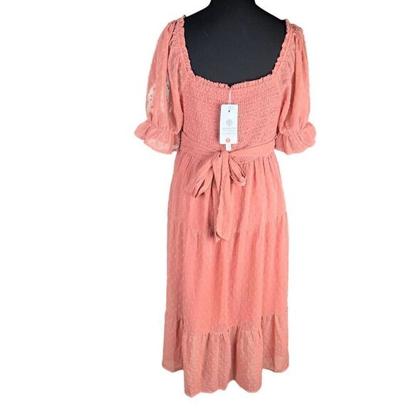 Women's Square Neck Puff Sleeve Boho Midi Dress Swiss Dot Ruffle Flowy Dress xl - Picture 3 of 6